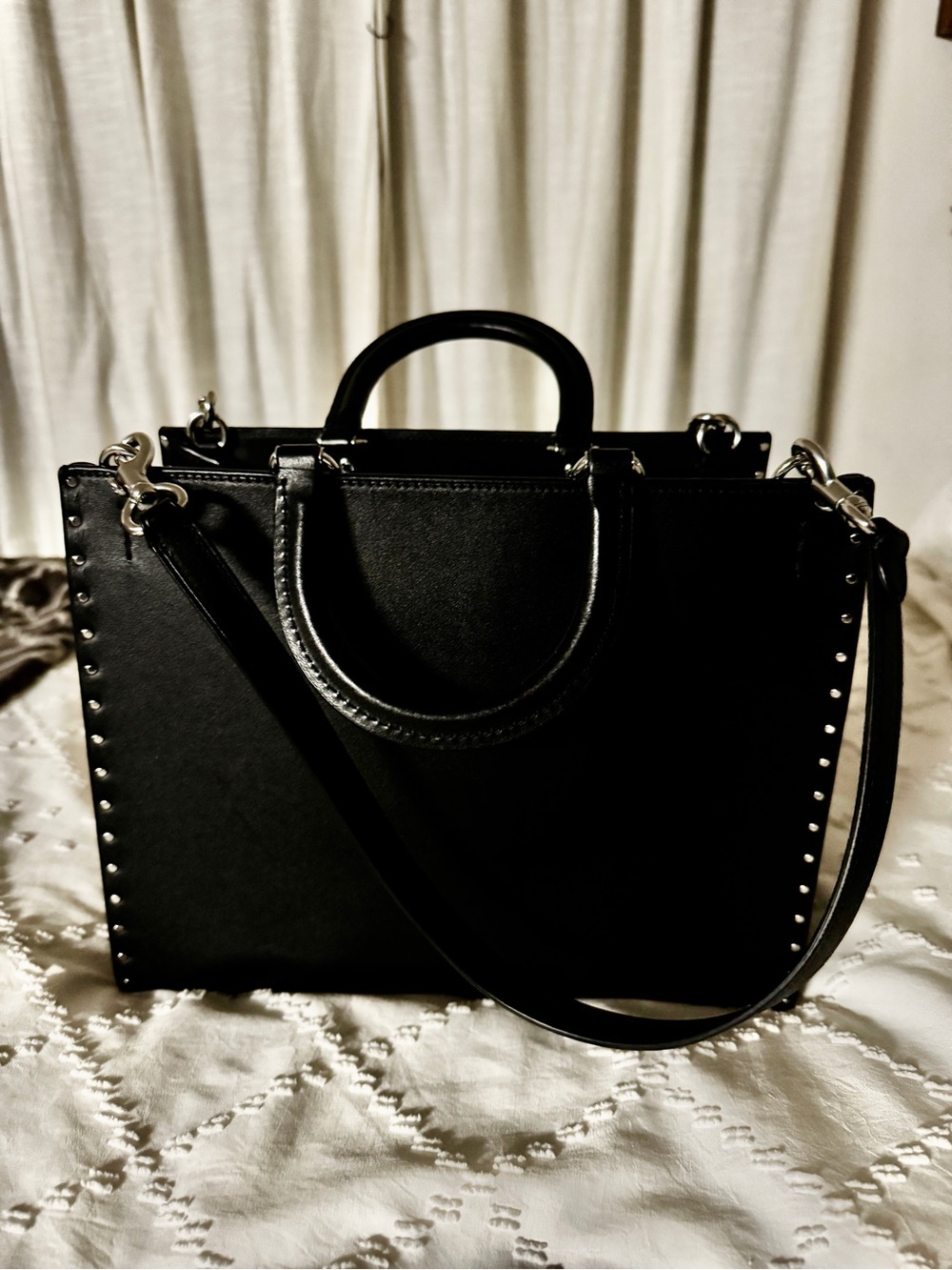 Coach Rogue 30 Black Leather Studded Satchel Shoulder Bag - Picture 3 of 5